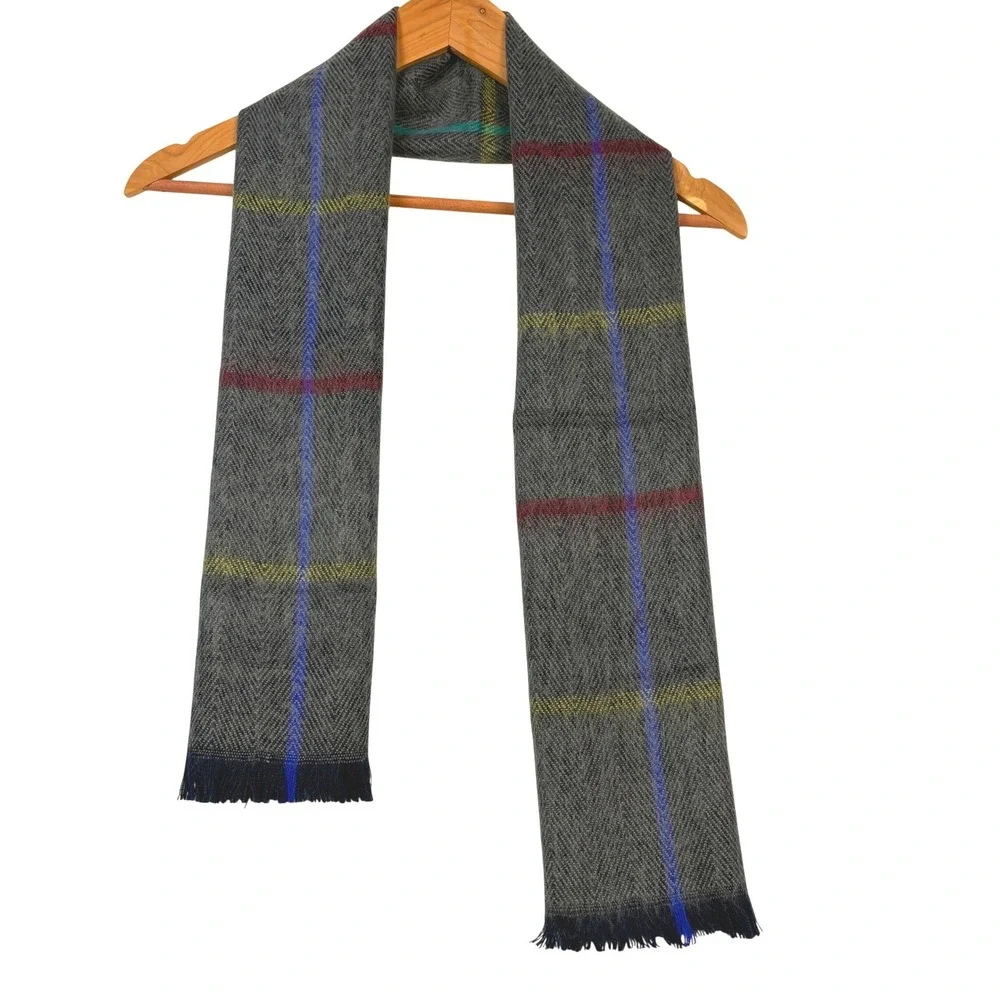 Cashmere Feel Mens Plaid Fringe Scarf 12 X 32 Acrylic Preppy Academia Classic